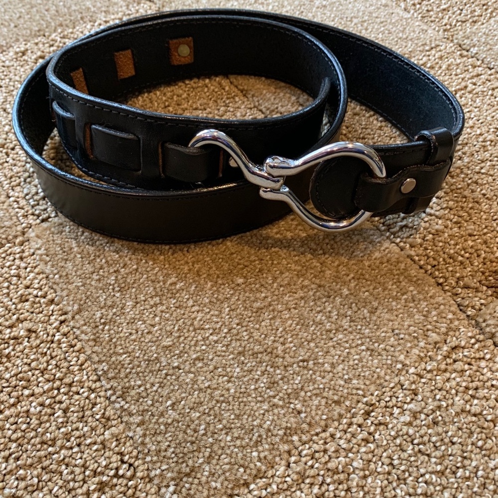 Black leather adjustable belt; Silver clasp